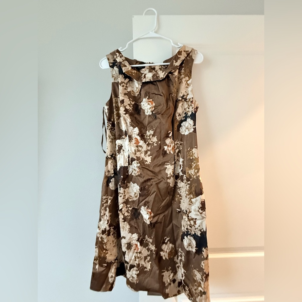 Talbots Brown Floral Satin Cocktail Dress Size 12 Sleeveless Cowl Neck❤️ - Picture 5 of 9
